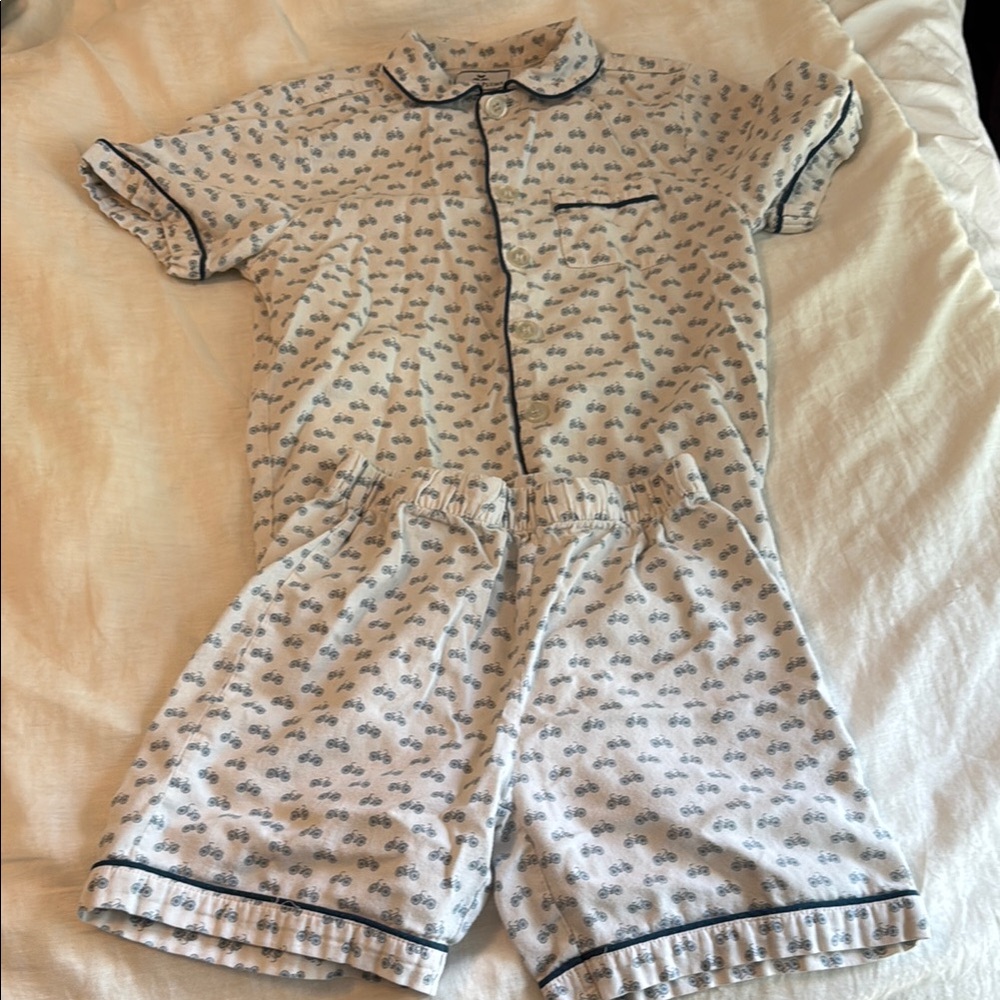Petite Plume- Blue and White Pajama Set with bike Pattern
